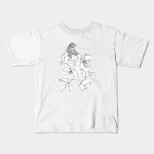 A bird among White Roses Kids T-Shirt